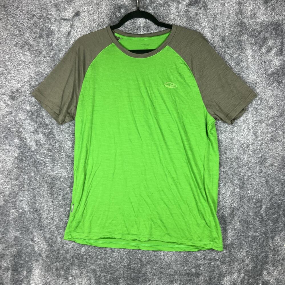Icebreaker Shirt Mens Large Green Colorblock Short Sleeve Tagless Wool Jersey